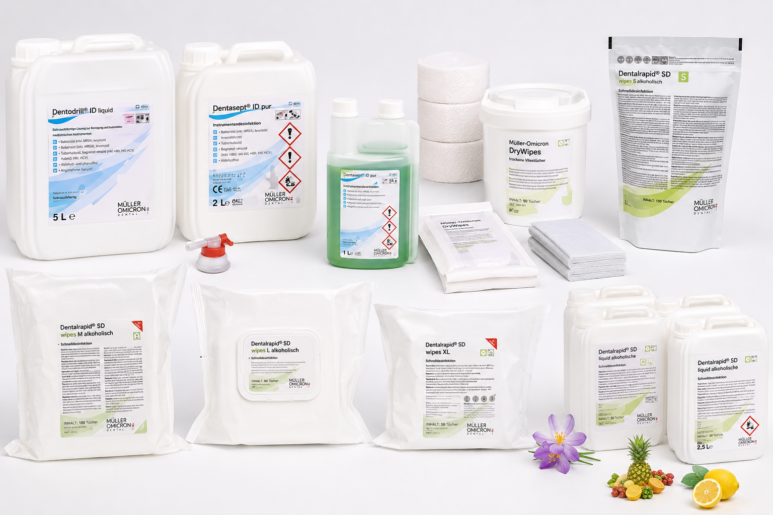 Müller-Omicron Dentalprodukte – Desinfektionsmittel, Dentalrapid Wipes, DryWipes und Instrumentendesinfektion
