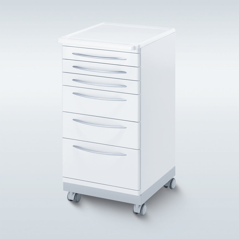 DTS- Design Cart PS40 / Cart PS50 für die Zahnarztpraxis mit 6 Schubladen, Aluminiumgriffen und pflegeleichter Ablage