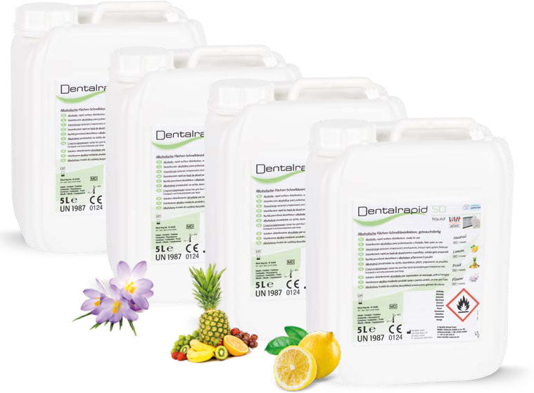 Dentalrapid® SD liquid von Müller-Omicron als gebrauchsfertige alkoholische Flächen-Schnelldesinfektion im 5-Liter-Kanister.