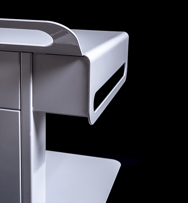 Edarredo Flexi 4C Cart – stilvolles Cart aus Stahl mit 3 Ablageflächen, einer Schublade mit Softeinzug, integriertem technischen Fach und leisen Rollen mit Feststellbremse, perfekt für Praxisräume