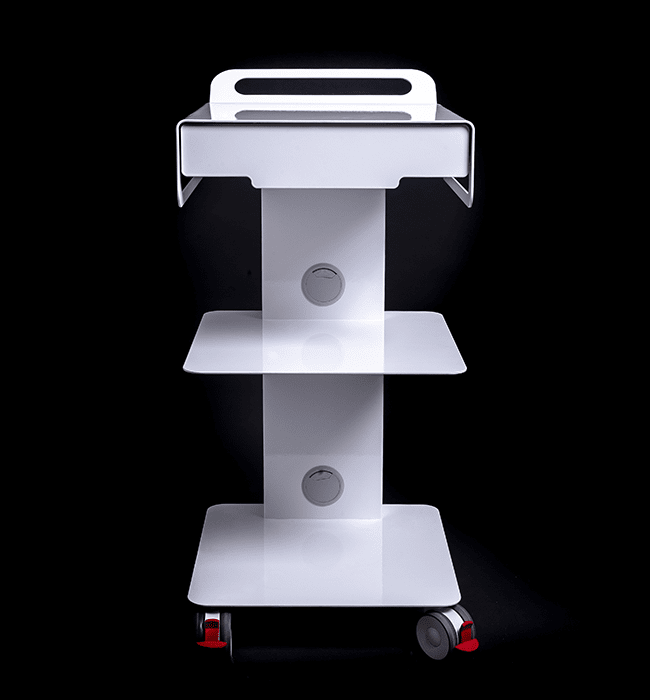 Edarredo Flexi 4C Cart – stilvolles Cart aus Stahl mit 3 Ablageflächen, einer Schublade mit Softeinzug, integriertem technischen Fach und leisen Rollen mit Feststellbremse, perfekt für Praxisräume