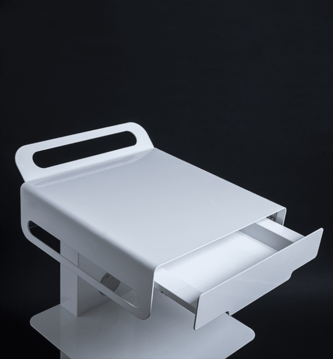 Edarredo Flexi 4C Cart – stilvolles Cart aus Stahl mit 3 Ablageflächen, einer Schublade mit Softeinzug, integriertem technischen Fach und leisen Rollen mit Feststellbremse, perfekt für Praxisräume