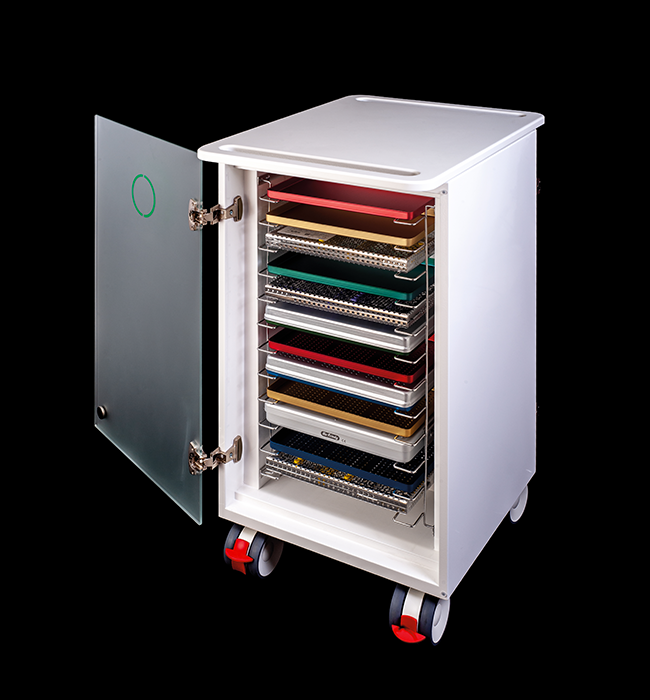 Dynamisches Cart von Edarredo Porter Tray – ideal für die Verteilung von sterilisiertem Material und das Sammeln von kontaminiertem Material, mit zwei isolierten Fächern für hygienisches Arbeiten