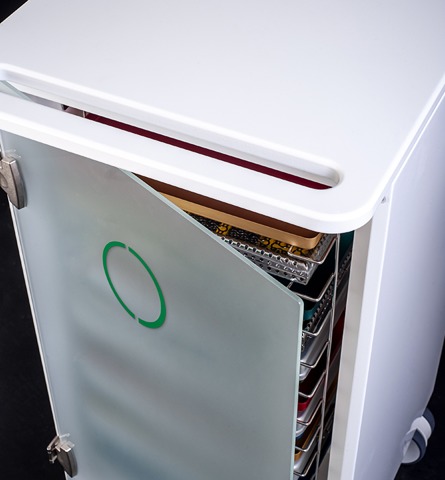 Dynamisches Cart von Edarredo Porter Tray – ideal für die Verteilung von sterilisiertem Material und das Sammeln von kontaminiertem Material, mit zwei isolierten Fächern für hygienisches Arbeiten