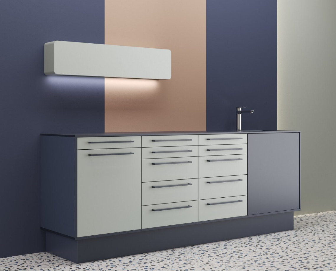 Edarredo E.03 Behandlungszeile aus Stahl – Robuste, hochwertige Möbel für Dentalpraxen, ideal für moderne und effiziente Arbeitsabläufe