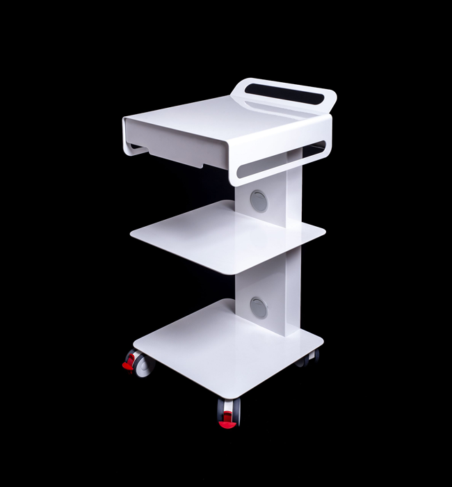 Edarredo Flexi 4C Cart – stilvolles Cart aus Stahl mit 3 Ablageflächen, einer Schublade mit Softeinzug, integriertem technischen Fach und leisen Rollen mit Feststellbremse, perfekt für Praxisräume