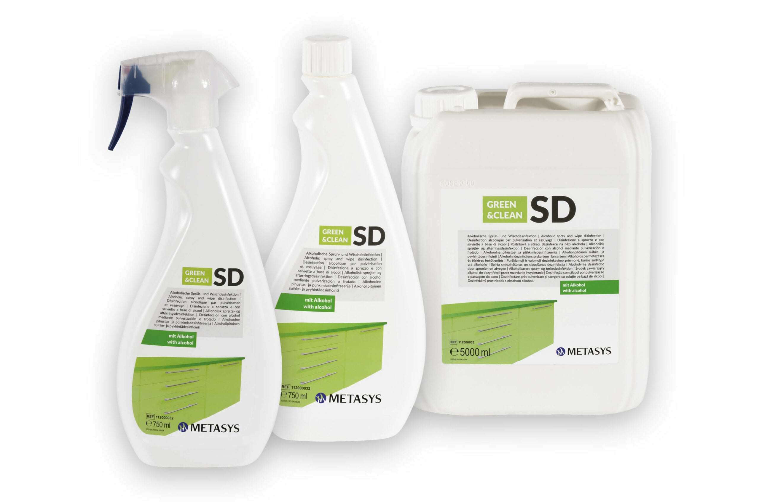 <strong>Metasys GREEN&CLEAN SD</strong><br> Alkoholische Sprühdesinfektion<br>Große Flächen