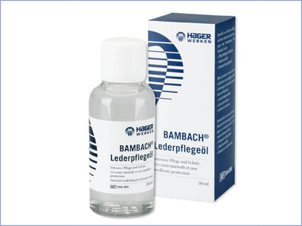 Bambach Lederpflegeöl von Hager & Werken zur Pflege und zum Schutz von Lederflächen an Bambach Sattelsitzen.