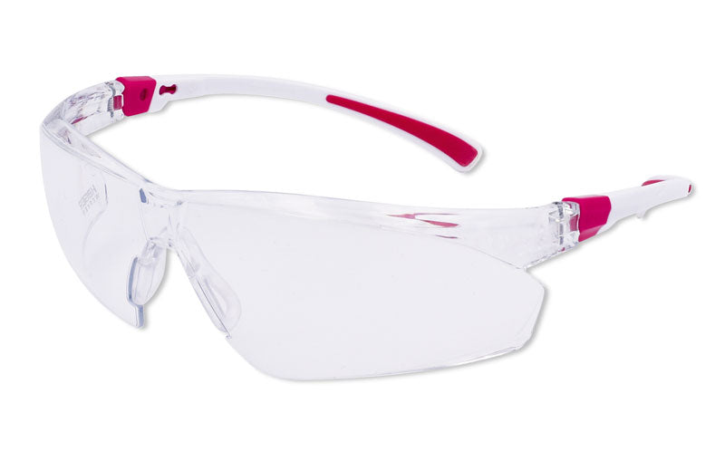 Hager & Werken H&W Featherlight Schutzbrille weiß grün mit HC-AF-Beschichtung und nur 22 g Gewicht für Zahnarztpraxis und Dentallabor.