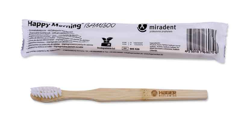 <strong>Miradent Happy Morning® Bamboo</strong><br>BIO Einmalzahnbürste aus Bambus