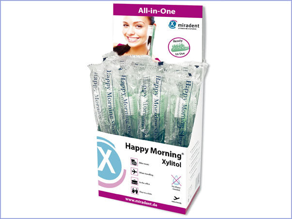 <strong>Miradent Happy Morning® Xylitol</strong><br>Einmalzahnbürste mit Xylitol