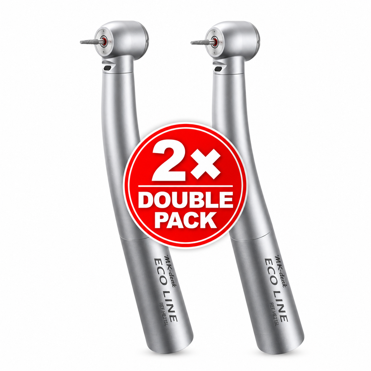 2 MK-dent ECO LINE HE21SL Dentalturbinen mit Licht im Double Pack, 24 Watt, Sirona-kompatibler Anschluss