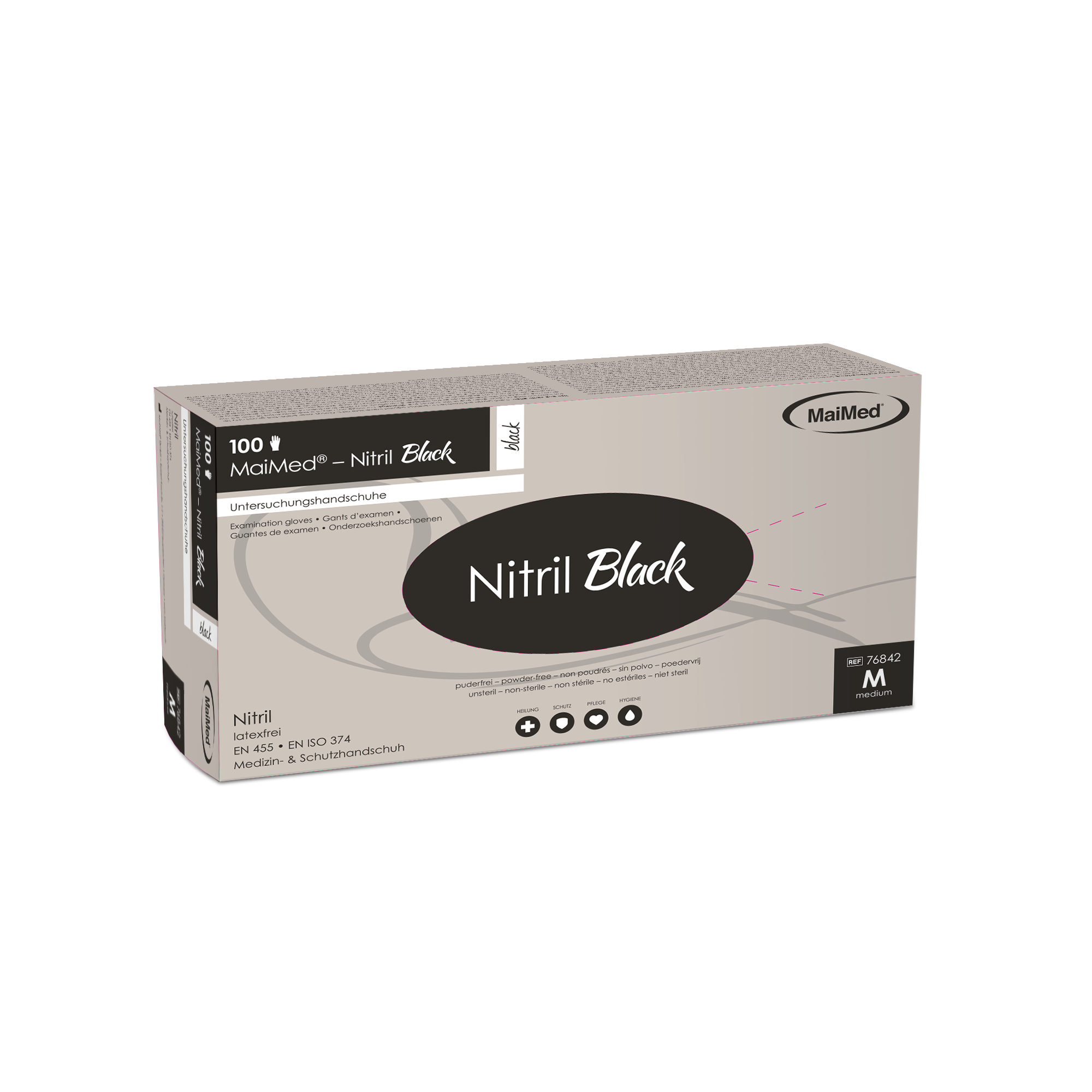 MaiMed® Nitril Black sind hochwertige Einmalhandschuhe, die sich durch ihre Vielseitigkeit auszeichnen. Sie sind speziell für den Einsatz in Bereichen konzipiert, in denen eine zuverlässige Barriere gegen Kontaminationen erforderlich ist.