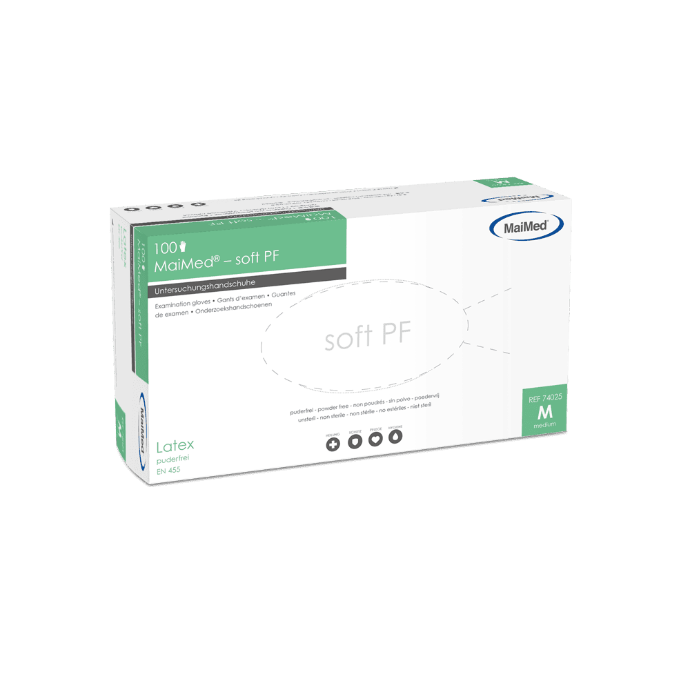 <strong>MaiMed® soft PF</strong><br> Einmalhandschuhe Latex<br>texturierte Fingerspitzen viel Grip