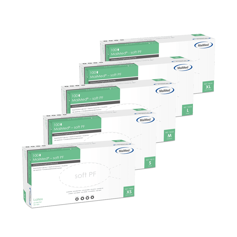 <strong>MaiMed® soft PF</strong><br> Einmalhandschuhe Latex<br>texturierte Fingerspitzen viel Grip