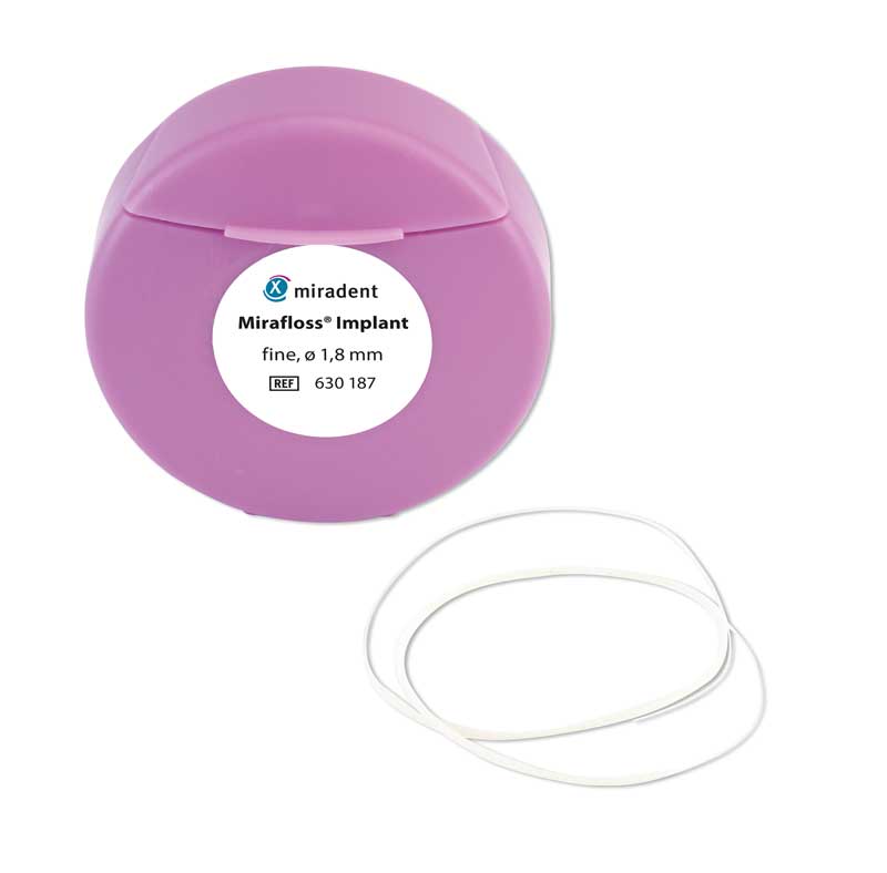 <strong>Miradent Mirafloss® Implant</strong><br>Zahnseide für Implantate / Flossfäden vom Band
