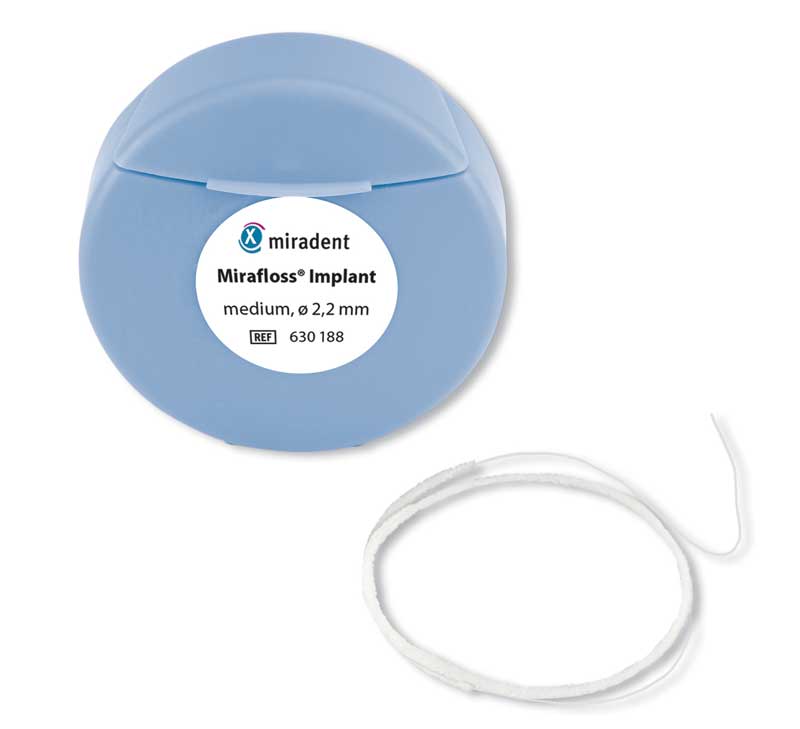 <strong>Miradent Mirafloss® Implant</strong><br>Zahnseide für Implantate / Flossfäden vom Band