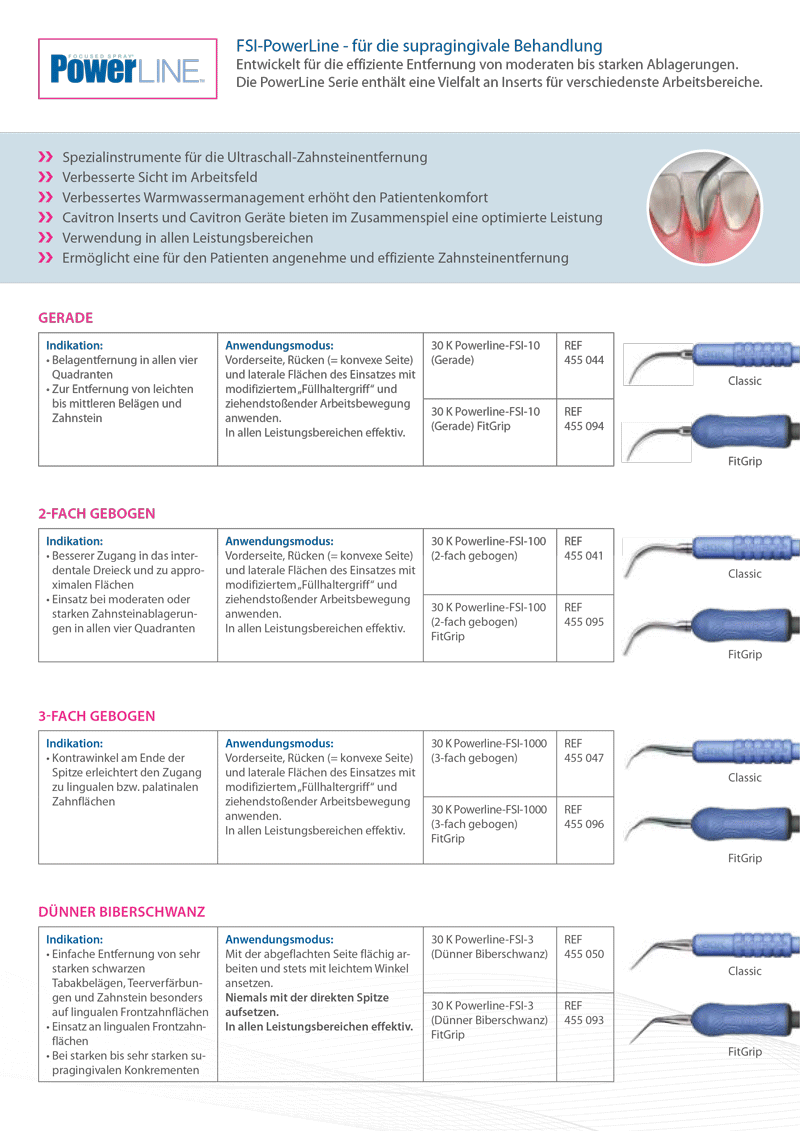<strong>Siriona Dentsply Cavitron® Powerline</strong><br>Einsätze supragingivale Behandlung