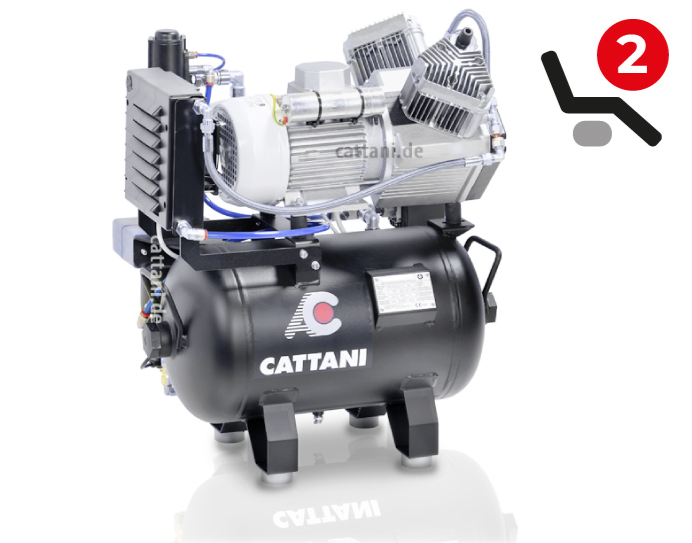 <strong>Cattani 2-Zylinder Kompressor mit 30 l Tank</strong><br>2 Behandler / Labor<br>230V / 400V