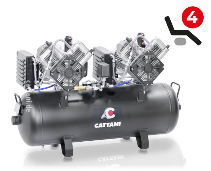 <strong>Cattani 2-Zylinder Tandem - Kompressor mit 100 l Tank</strong><br>4 Behandler / Labor<br>230V / 400V