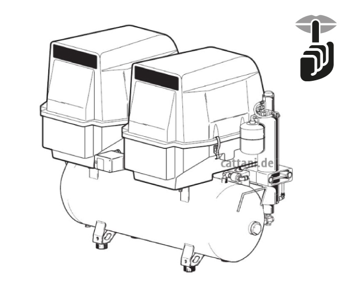 <strong>Cattani 2-Zylinder Tandem - Kompressor mit 100 l Tank</strong><br>4 Behandler / Labor<br>230V / 400V