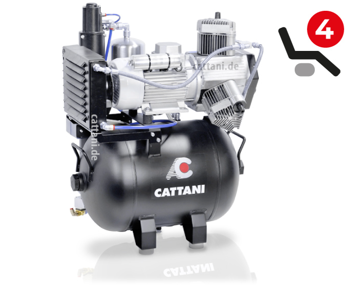 <strong>Cattani 3-Zylinder Kompressor mit 45l Tank</strong><br>4 Behandler / Labor<br>230V / 400V