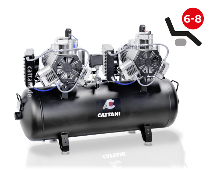 <strong>Cattani 3-Zylinder - Tandem - Kompressor mit 150l Tank</strong><br>6-8 Behandler / Labor<br>400V