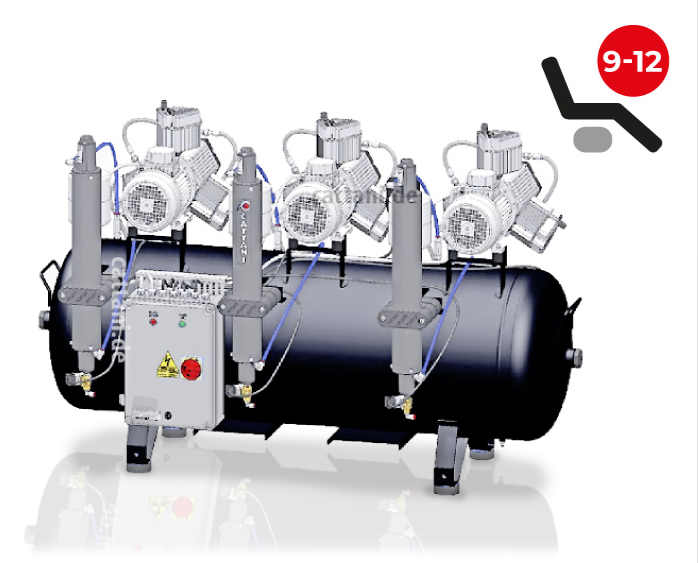 <strong>Cattani 3-Zylinder-Tridem-Kompressor mit 300l Tank</strong><br>9-12 Behandler / Labor<br>400V