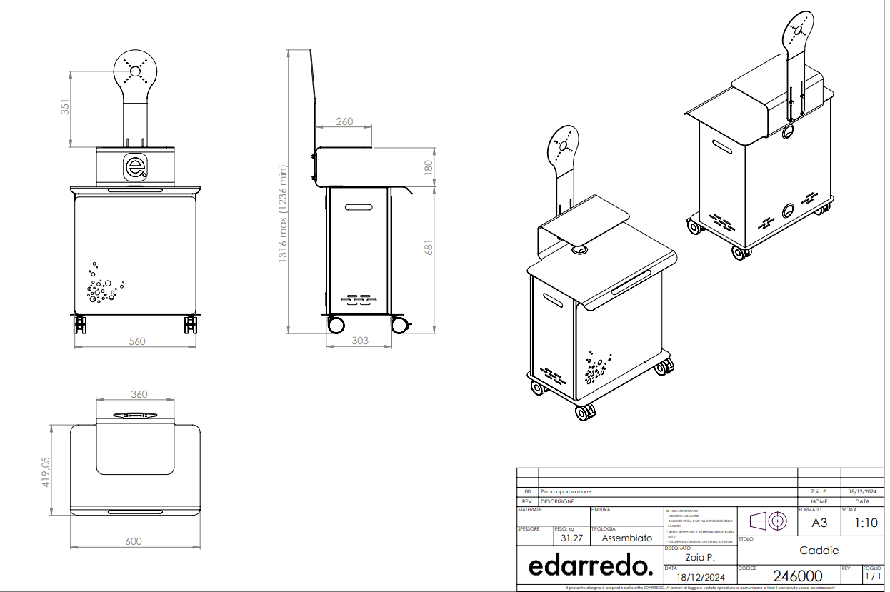 <strong>Edarredo Caddie</strong><br> Rollwagen / Cart<br>aus hochwertigem Stahl