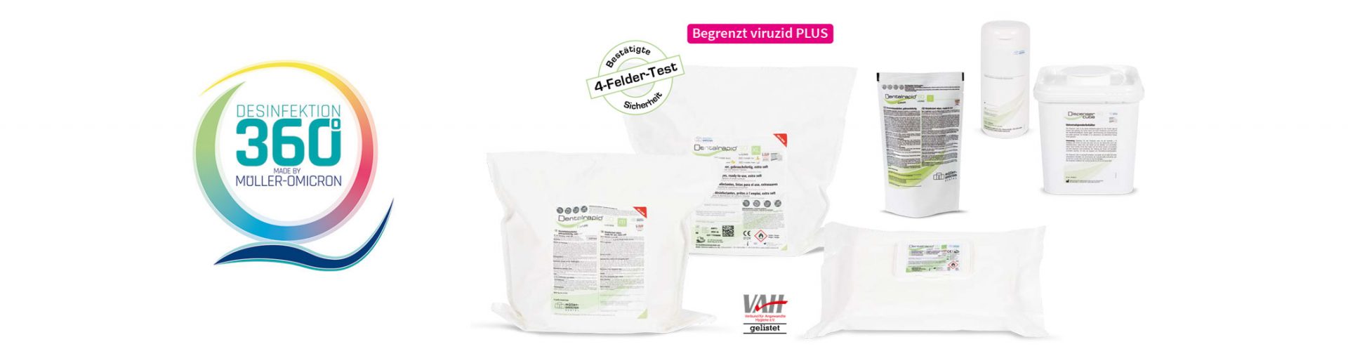 <strong>Dentalrapid® SD wipes XL</strong><br>müller-omicron<br> 2 getränkte Rollen à 90 Tücher