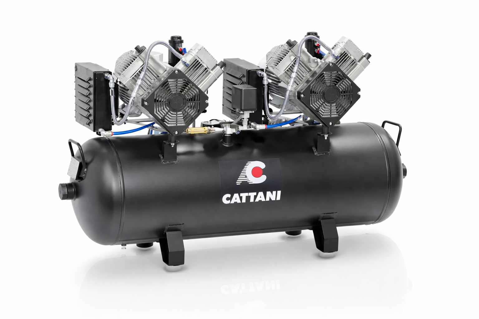 <strong>Cattani 2-Zylinder Tandem - Kompressor mit 100 l Tank</strong><br>4 Behandler / Labor<br>230V / 400V