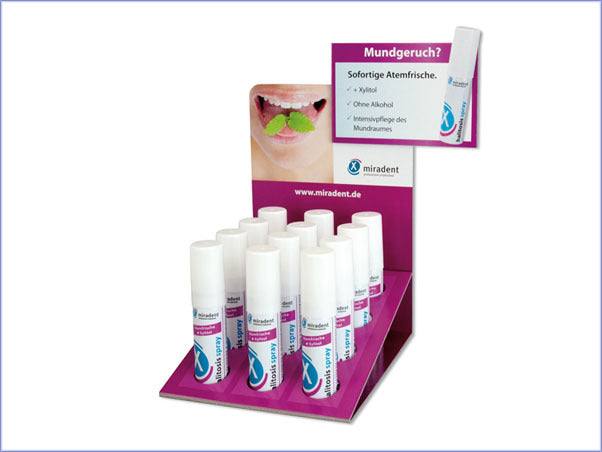 <strong>Miradent halitosis spray</strong><br>Mundpflegespray für sofortige Atemfrische