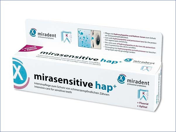 <strong>Miradent mirasensitive hap+®</strong><br>Intensivpflege zum Schutz von schmerzempfindlichen Zähnen