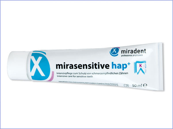 <strong>Miradent mirasensitive hap+®</strong><br>Intensivpflege zum Schutz von schmerzempfindlichen Zähnen