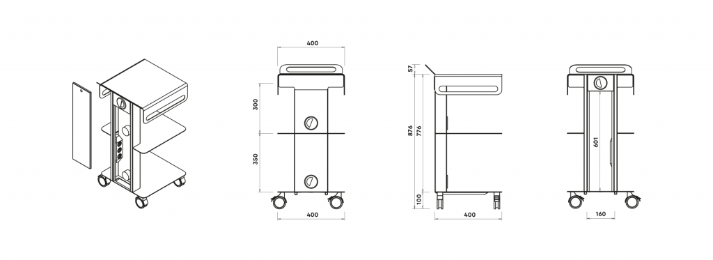 Edarredo Flexi Cart Praxiswagen aus Stahl Dental mit Steckdosen & Schublade
