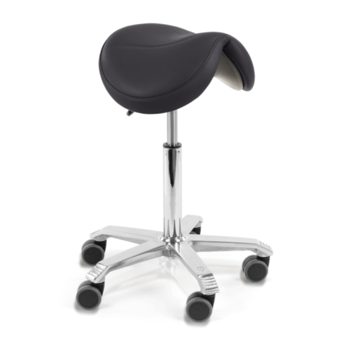 SCORE® Sattelstuhl Amazone für ergonomisches Sitzen, ideal für Zahnarztpraxen und Labor, Kunstlederbezug, höhenverstellbar, unterstützt eine gesunde Körperhaltung und fördert Komfort bei langen Sitzphasen