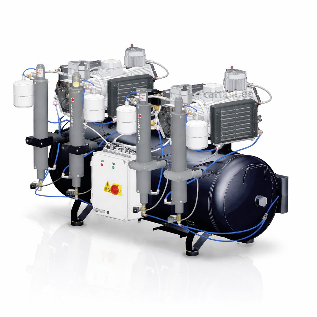 <strong>Cattani 6-Zylinder-Tandem-Kompressor mit 300l Tank</strong><br>1-16 Behandler / Labor<br>400V