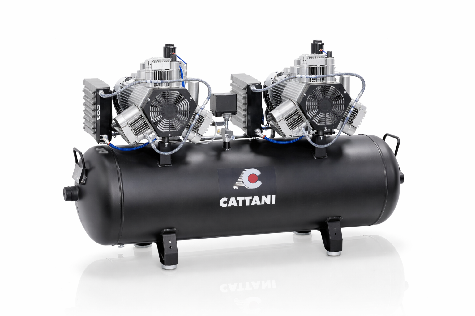 Cattani 3 Zylinder Tandem Dental Kompressor 150 Liter ölfrei für Zahnarztpraxis 6 bis 8 Behandler