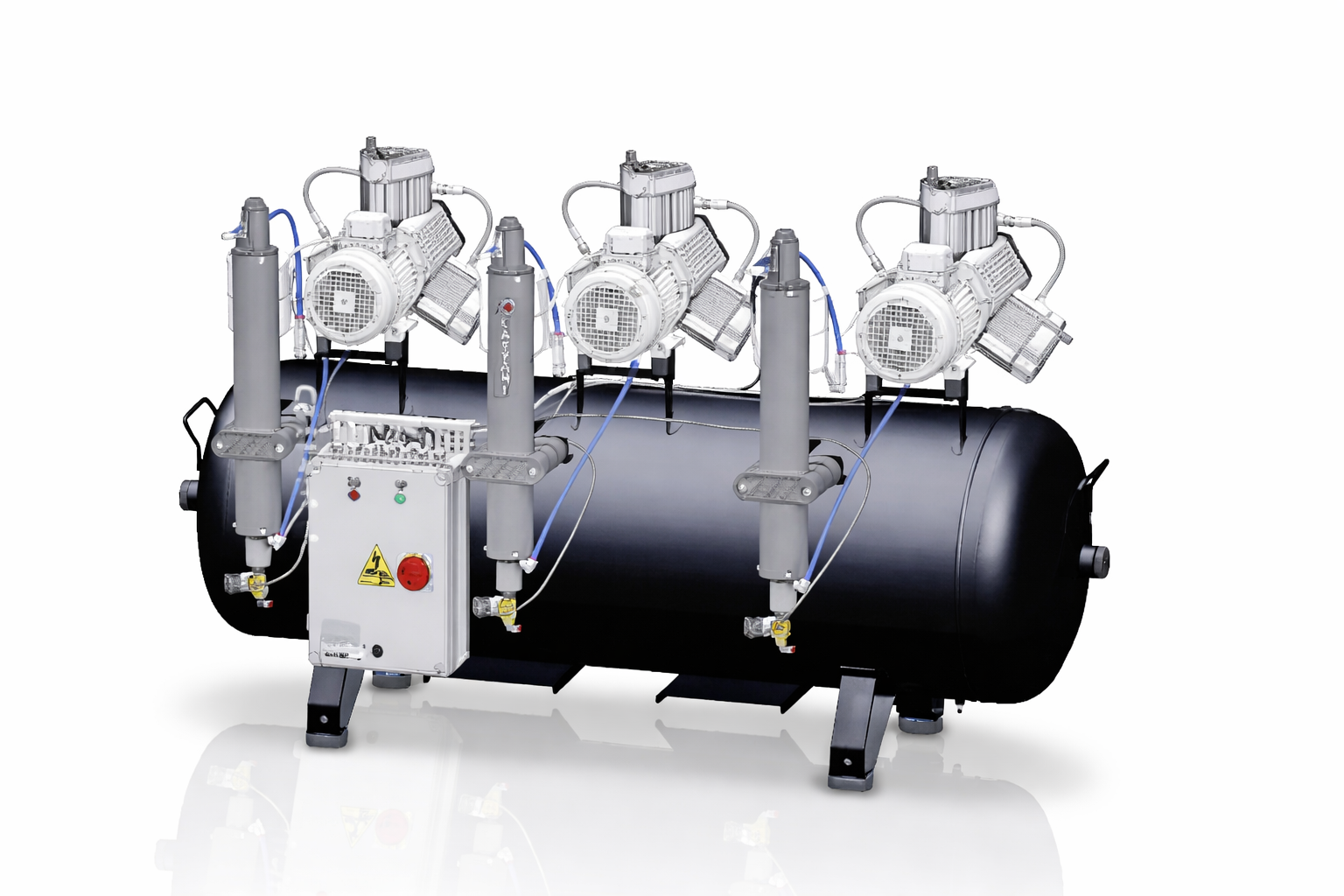Cattani 3 Zylinder Tridem Dental Kompressor 300 Liter ölfrei für Klinik Großpraxis und Dentallabor