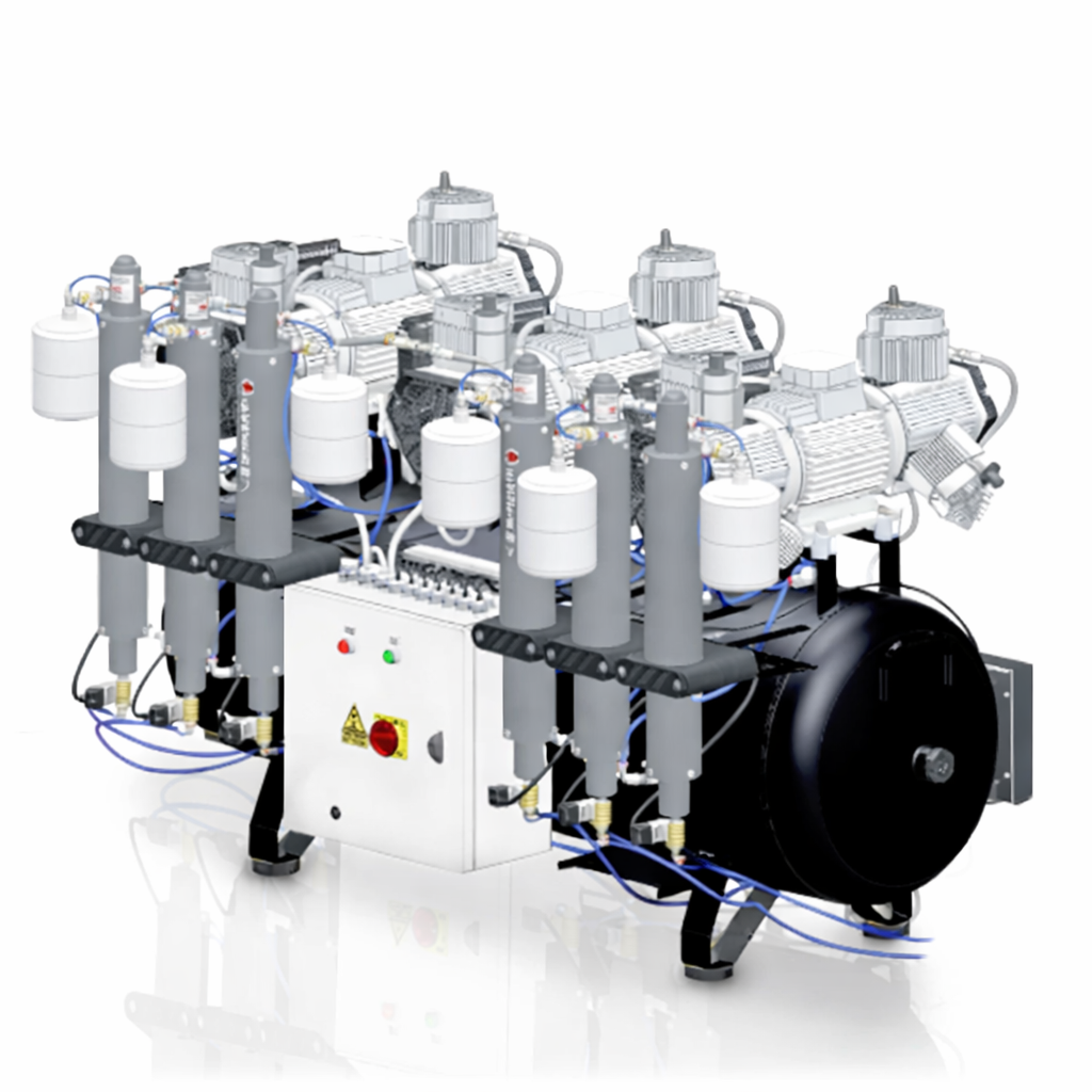 Cattani 6 Zylinder Tridem Dental Kompressor 300 Liter ölfrei für Zahnklinik Großpraxis und Dentallabor