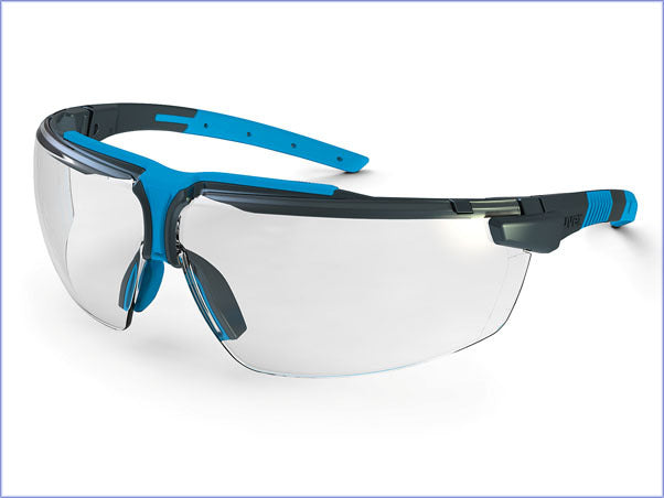 Hager & Werken iSpec Softflex Fit Schutzbrille anthrazit blau mit Softflex-Zone und einstellbaren Bügeln für Zahnarztpraxis und Dentallabor.
