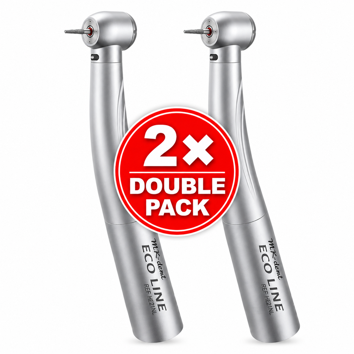 2 MK-dent ECO LINE HE21NL Dentalturbinen mit Licht im Double Pack mit NSK-kompatiblem Anschluss
