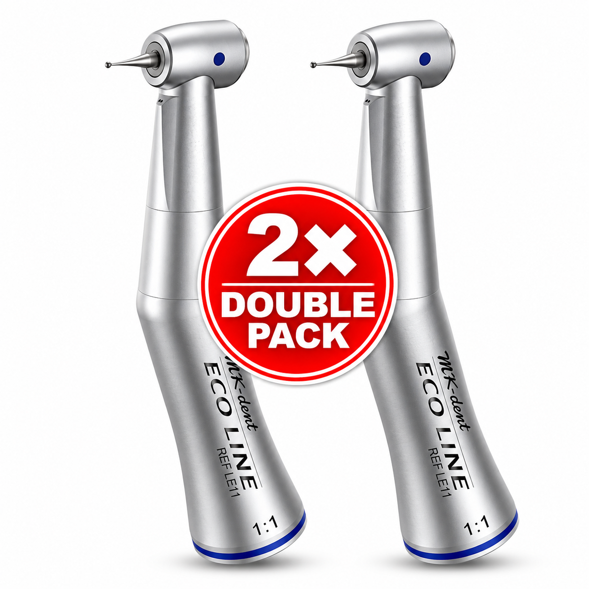 Zwei MK-dent ECO LINE LE11 Winkelstücke ohne Licht mit 1:1-Übersetzung im Double Pack