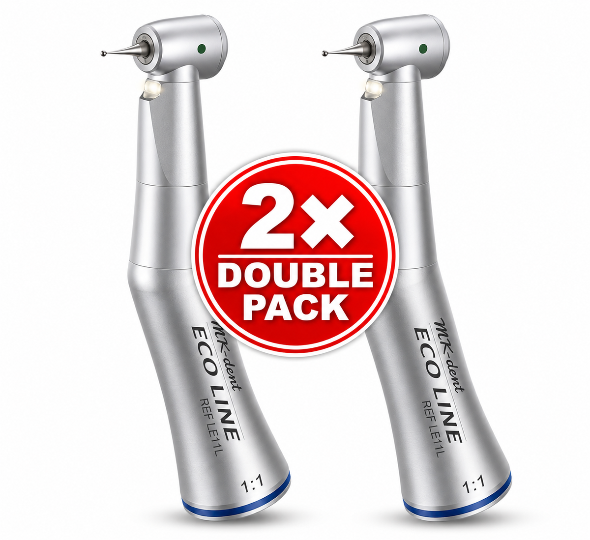 Zwei MK-dent ECO LINE LE11L Winkelstücke mit Licht und 1:1-Übersetzung im Double Pack