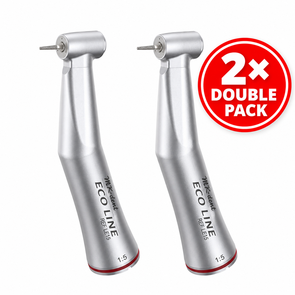 Zwei MK-dent ECO LINE LE15 Schnelllaufwinkelstücke ohne Licht mit 1:5-Übersetzung im Double Pack