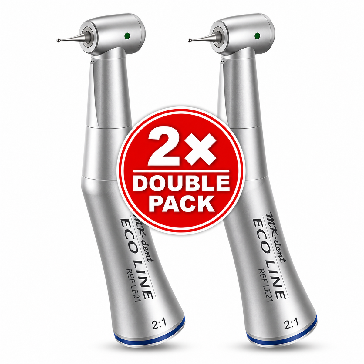 Zwei MK-dent ECO LINE LE21 Winkelstücke ohne Licht mit 1:1-Übersetzung im Double Pack