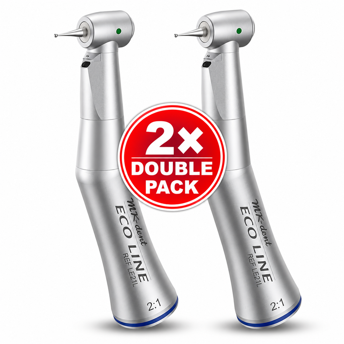 Zwei MK-dent ECO LINE LE21L Winkelstücke mit Licht und 2:1-Untersetzung im Double Pack