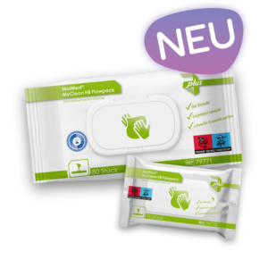MaiMed® MyClean HB Flowpack gebrauchsfertige alkoholhaltige Tücher für die hygienische Händedesinfektion.