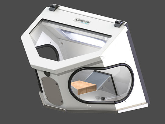 Wassermann Absaug-Box Compact III Dental Absaugbox mit Tageslicht LED Schutzscheibe und Absaugstutzen für Dentallabor und Zahntechnik.