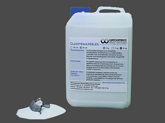 Wassermann Glasstrahlperlen Strahlmittel für Dentallabor, Kronen, Brücken, Modellguss und schonendes Oberflächenfinish
